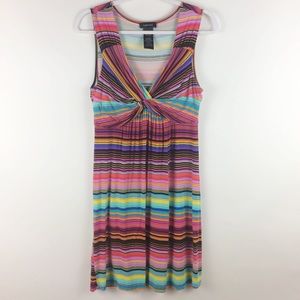 Spense Rainbow Stripe Sleeveless Dress Twist Front